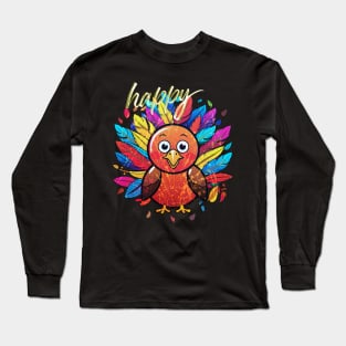 Cute Turkey Thanksgiving Vintage Splash Long Sleeve T-Shirt